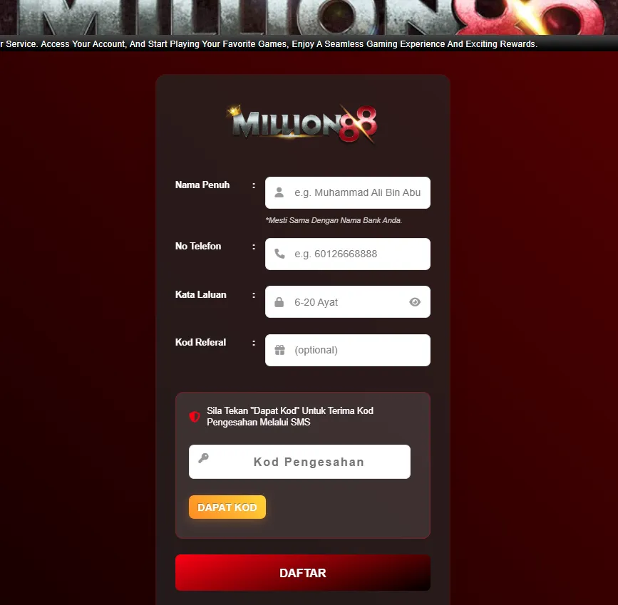 Million88 Malaysia Account Registration