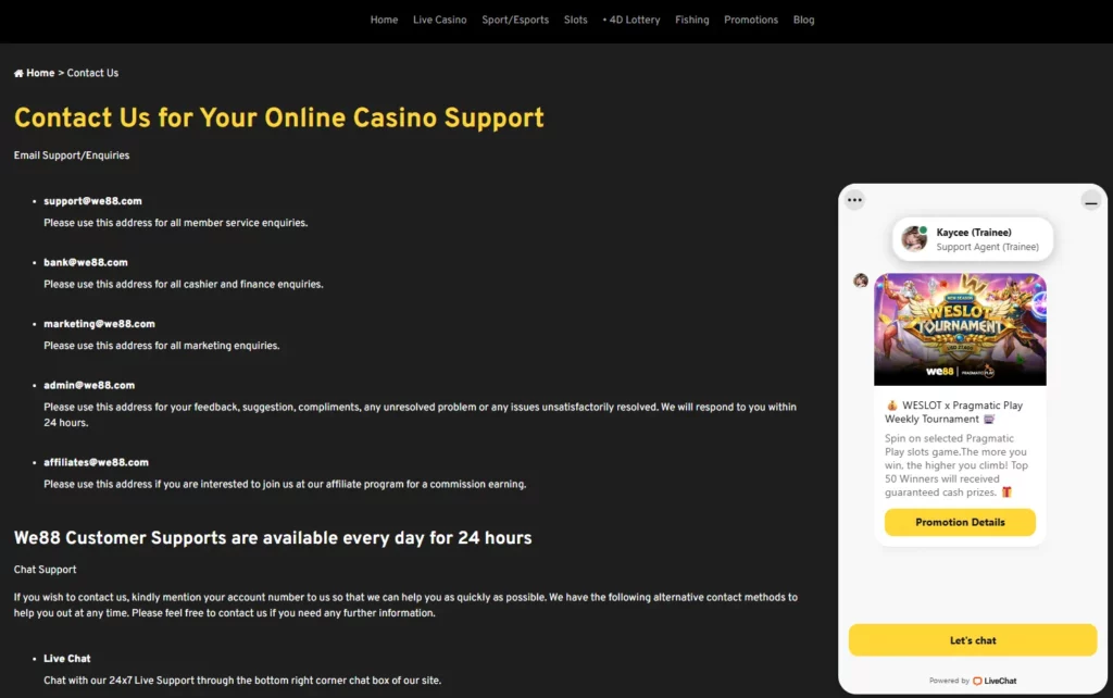 WE88 Malaysia Customer Support
