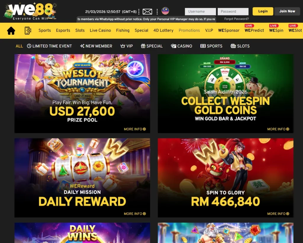 WE88 Malaysia Ongoing Promotions