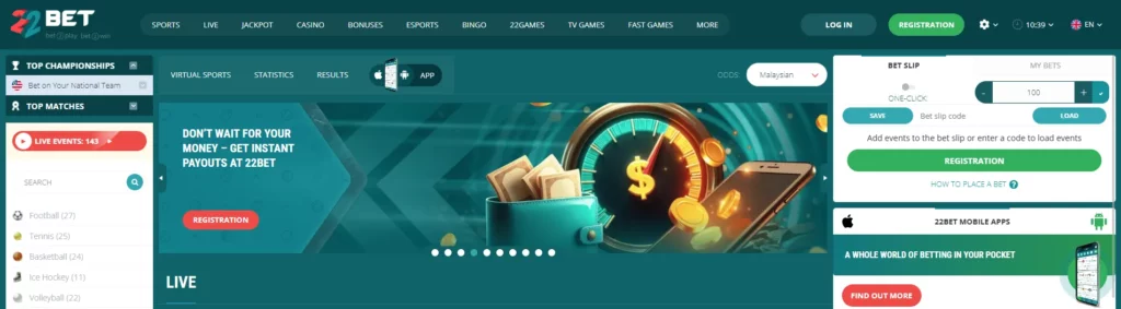 Cryptocurrency Sportsbooks Malaysian Players 22Bet