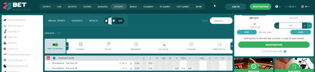 Esports Betting Bookmakers 22Bet