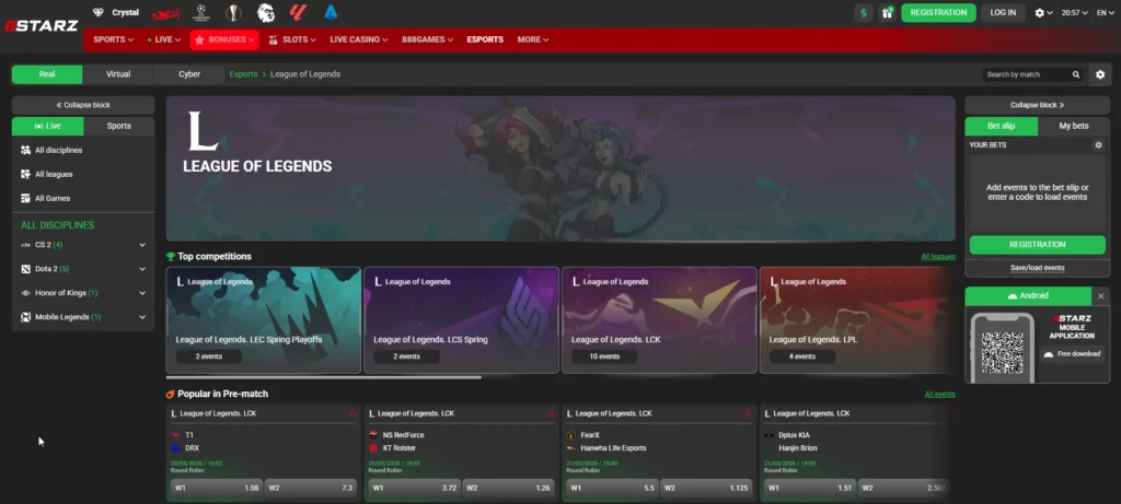 LoL Betting Platforms 888Starz